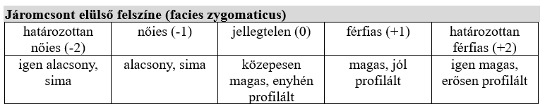 Járomcsont nemi különbségei